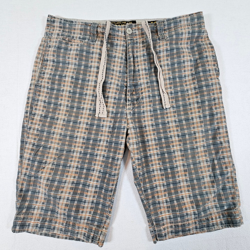 Stylistic Mr. Lee Walk Shorts Mens 36 Blue Plaid Surf Wear Drawstring Casual